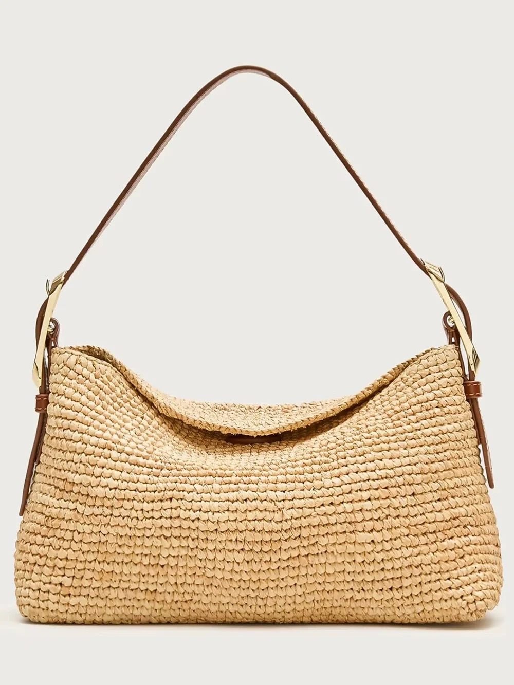 J. Crew Woven Straw Shoulder Bag with Brown Leather Strap